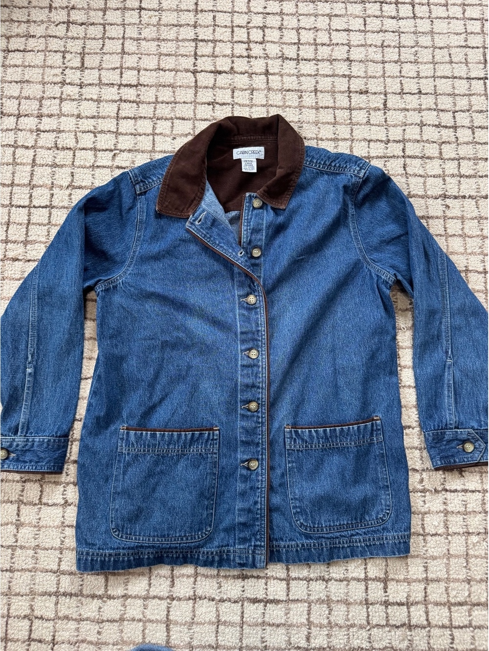 Vintage womens denim brown corduroy barn chore jacket outdoors fisherman granola